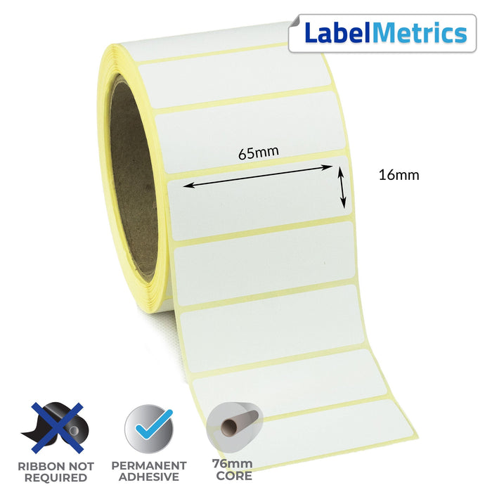 65 x 16mm Direct Thermal Labels - Permanent Adhesive