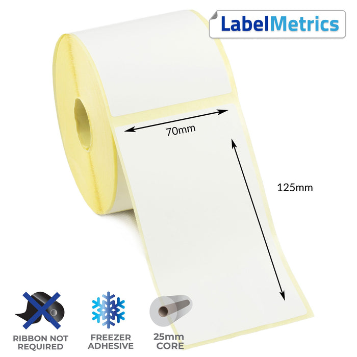 70 x 125mm Direct Thermal Labels - Freezer Adhesive