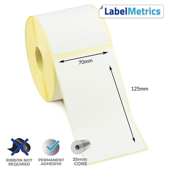 70 x 125mm Direct Thermal Labels - Permanent Adhesive