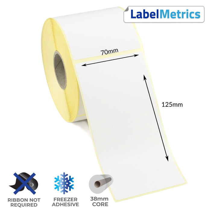 70 x 125mm Direct Thermal Labels - Freezer Adhesive