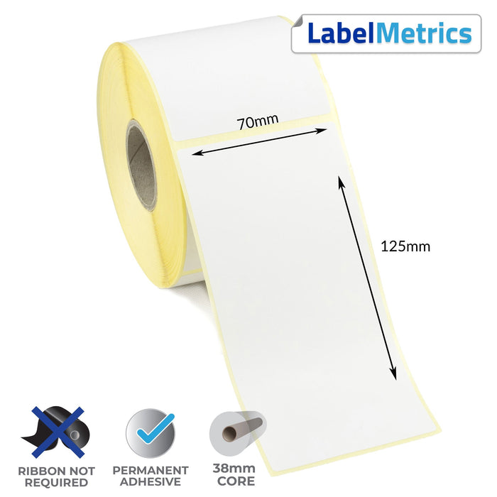 70 x 125mm Direct Thermal Labels - Permanent Adhesive