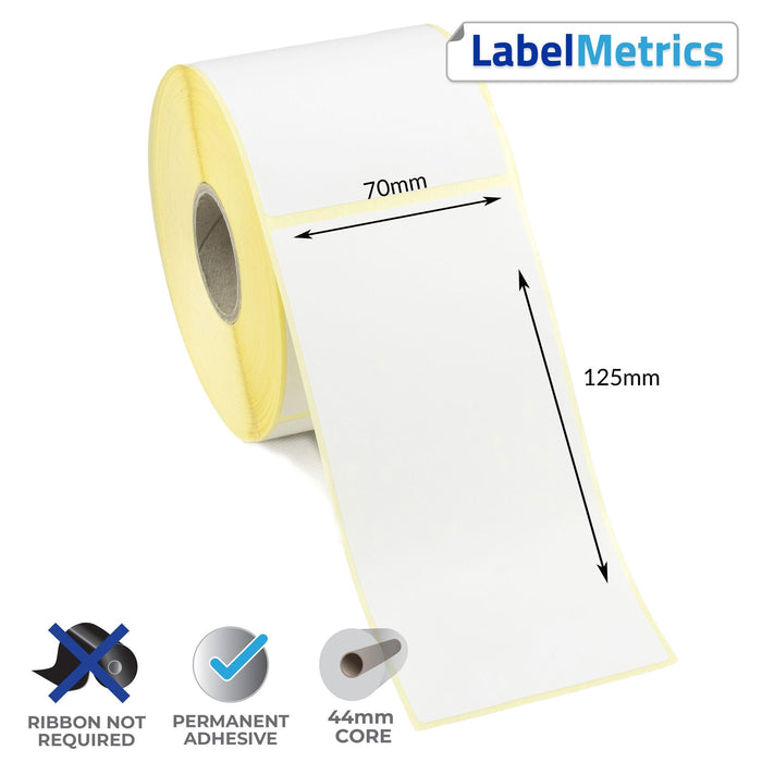 70 x 125mm Direct Thermal Labels - Permanent Adhesive