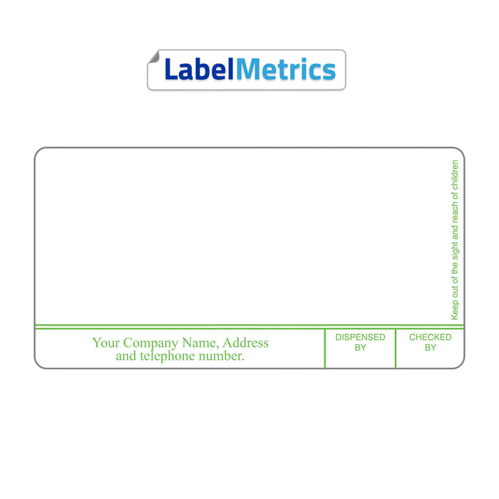 Custom Printed Dispensing Labels. 70mm x 35mm, Direct Thermal, Permanent adhesive. For NHS / Pharmacy