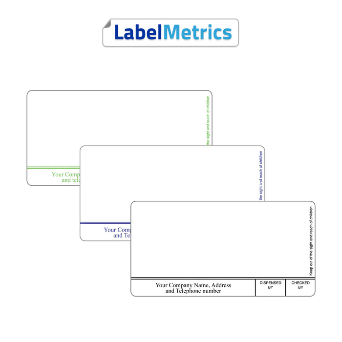 Custom Printed Dispensing Labels. 70mm x 35mm, Direct Thermal, Permanent adhesive. For NHS / Pharmacy