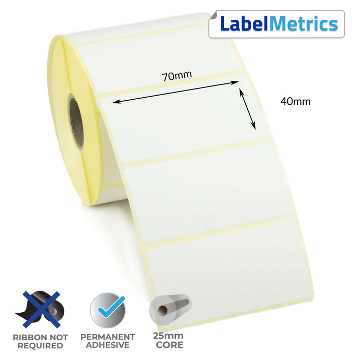 70 x 40mm Direct Thermal Labels - Permanent Adhesive