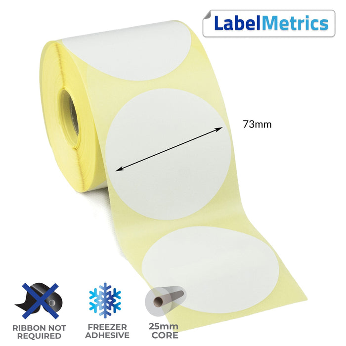 73mm Diameter Direct Thermal Labels - Freezer Adhesive