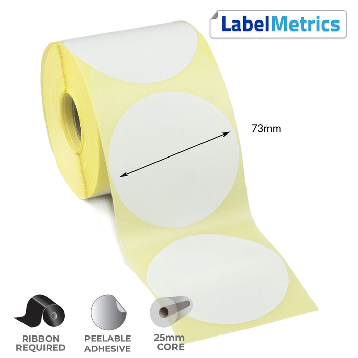 73mm Diameter Thermal Transfer Labels - Removable Adhesive