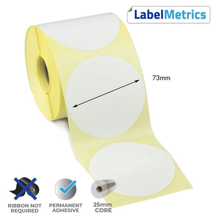 73mm Diameter Direct Thermal Labels - Permanent Adhesive