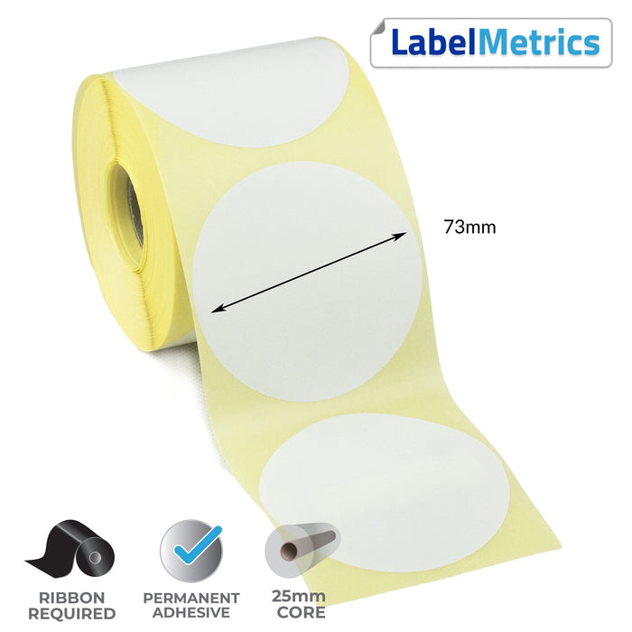 73mm Diameter Thermal Transfer Labels - Permanent Adhesive