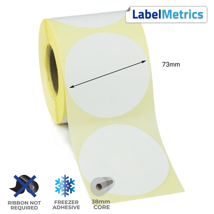 73mm Diameter Direct Thermal Labels - Freezer Adhesive