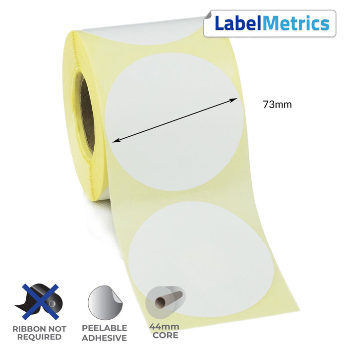 73mm Diameter Direct Thermal Labels - Removable Adhesive