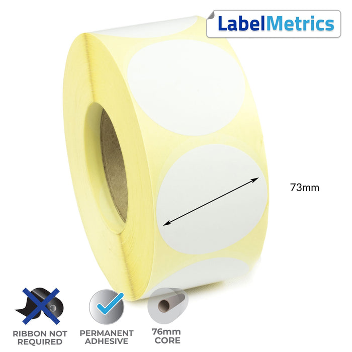 73mm Diameter Direct Thermal Labels - Permanent Adhesive