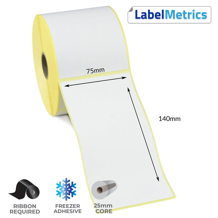 75 x 140mm Thermal Transfer Labels - Freezer Adhesive