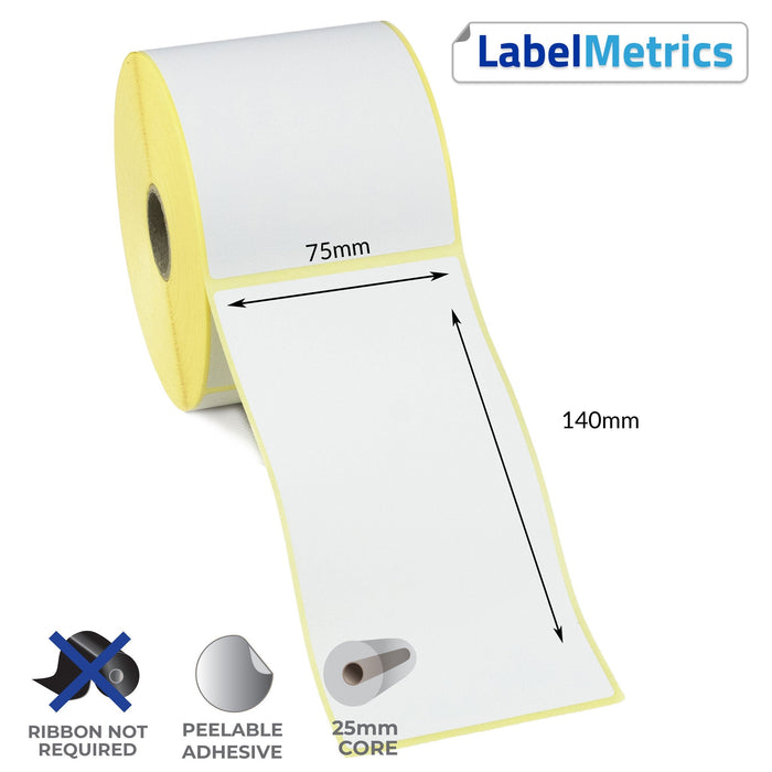 75 x 140mm Direct Thermal Labels - Removable Adhesive