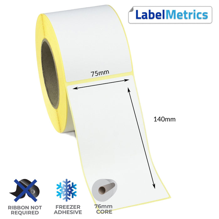 75 x 140mm Direct Thermal Labels - Freezer Adhesive