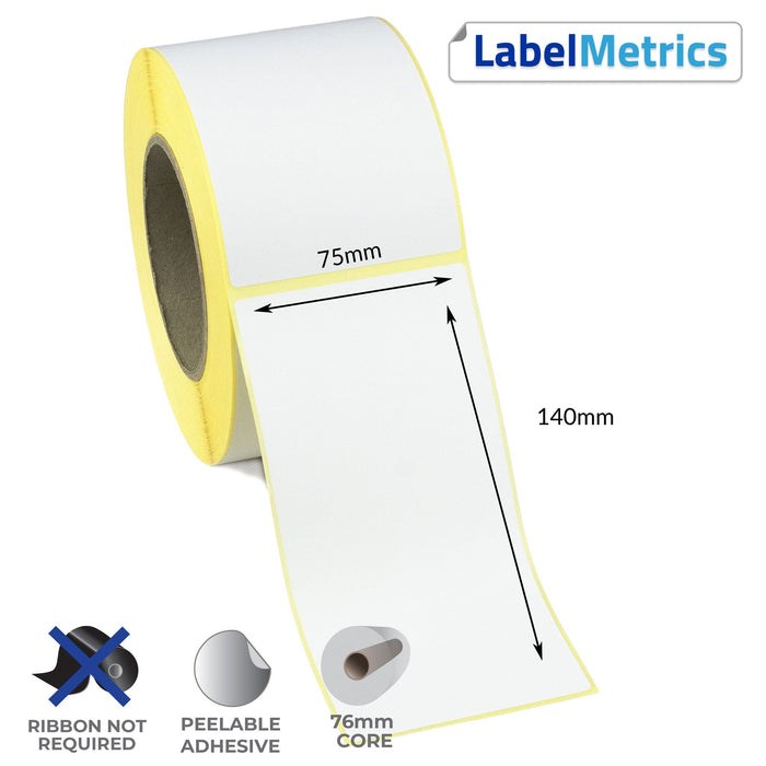 75 x 140mm Direct Thermal Labels - Removable Adhesive