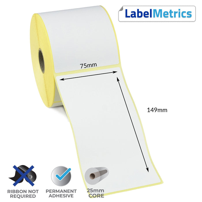 75 x 149mm Direct Thermal Labels - Permanent Adhesive