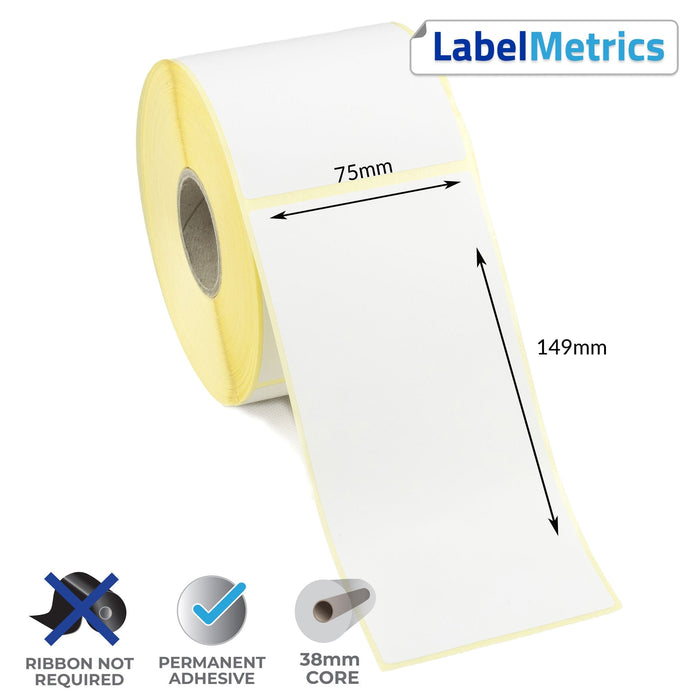 75 x 149mm Direct Thermal Labels - Permanent Adhesive