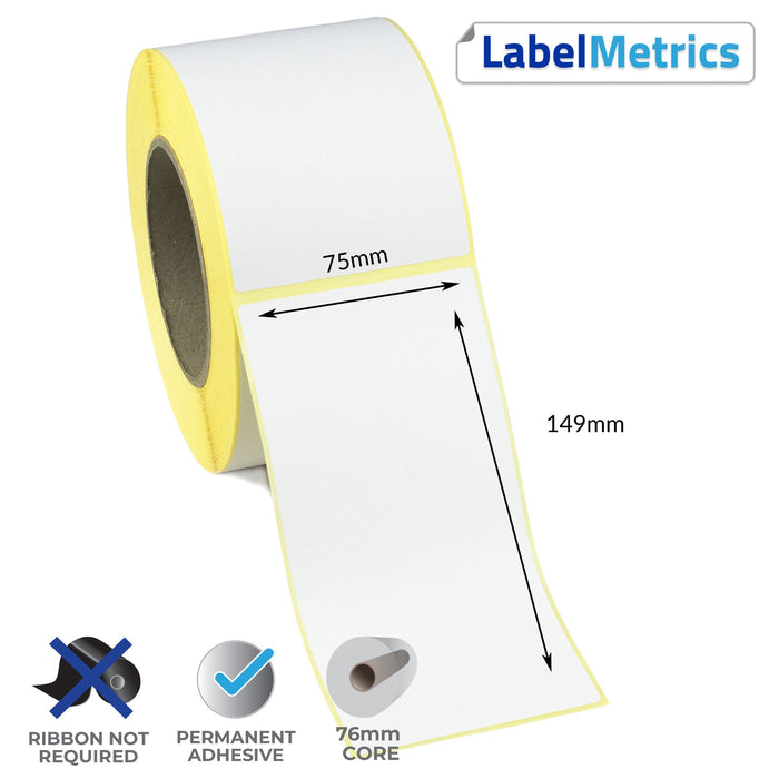 75 x 149mm Direct Thermal Labels - Permanent Adhesive