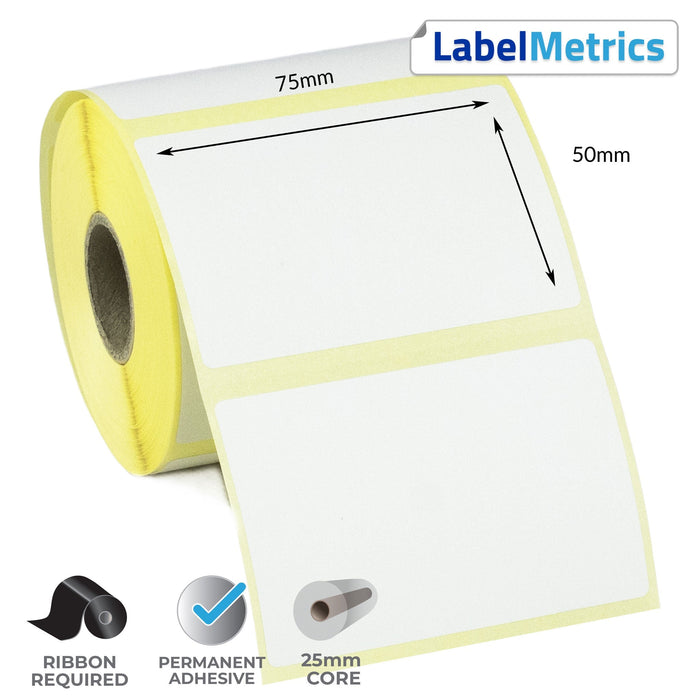 75 x 50mm Thermal Transfer Labels - Permanent Adhesive