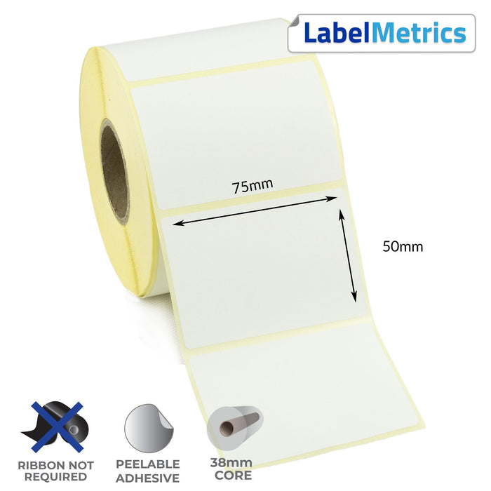 75 x 50mm Direct Thermal Labels - Removable Adhesive