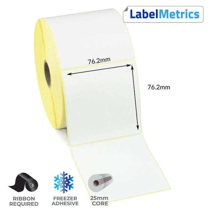 76.2 x 76.2mm Thermal Transfer Labels - Freezer Adhesive