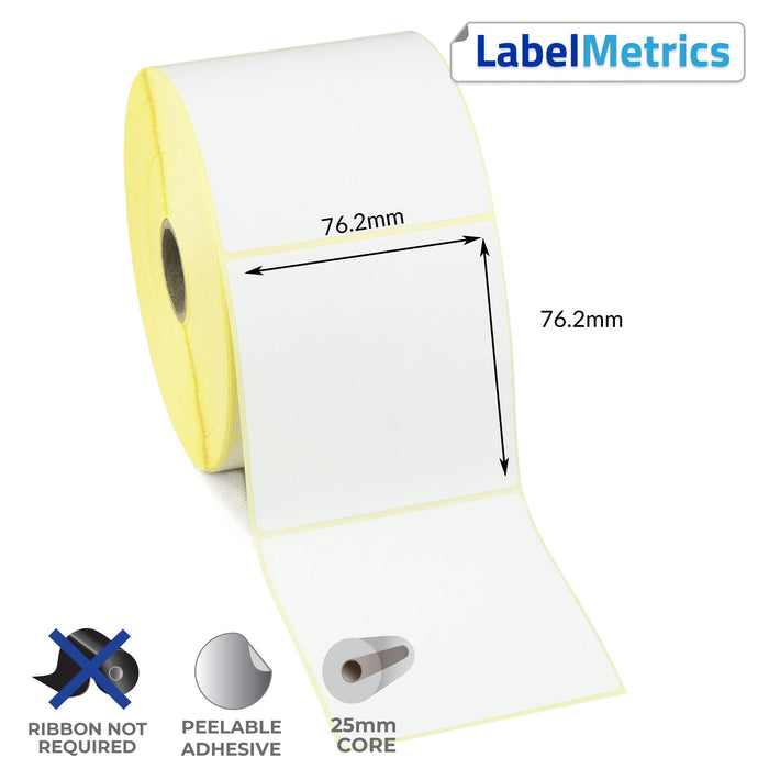 76.2 x 76.2mm Direct Thermal Labels - Removable Adhesive