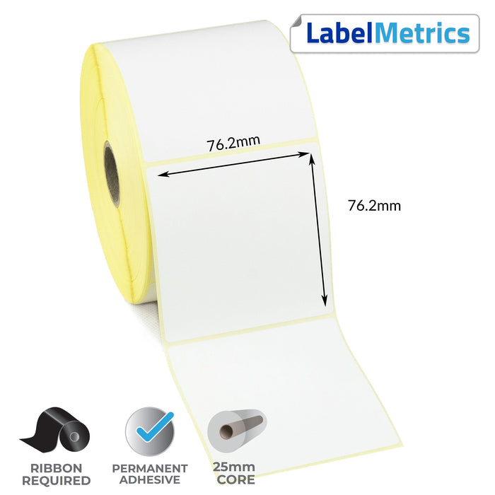 76.2 x 76.2mm Thermal Transfer Labels - Permanent Adhesive