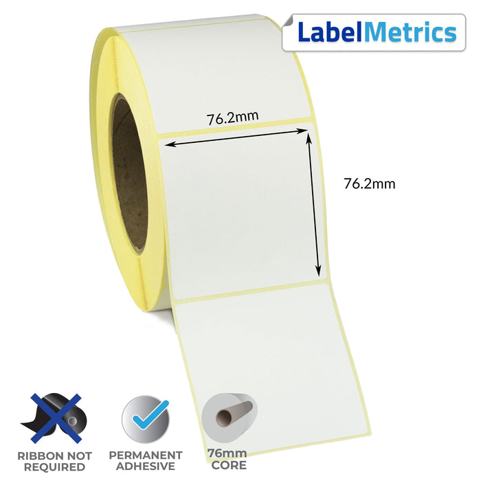 76.2 x 76.2mm Direct Thermal Labels - Permanent Adhesive