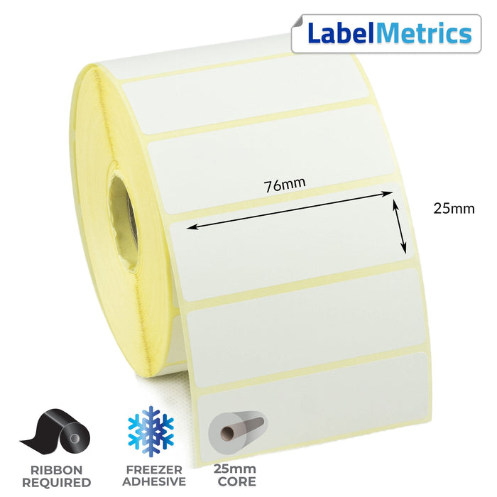 76 x 25mm Thermal Transfer Labels - Freezer Adhesive