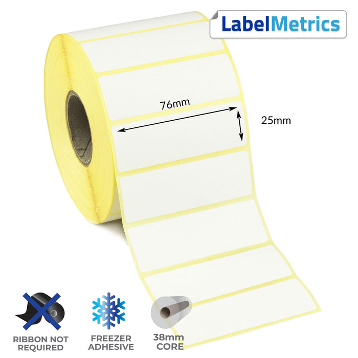 76 x 25mm Direct Thermal Labels - Freezer Adhesive