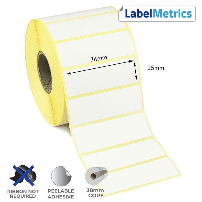 76 x 25mm Direct Thermal Labels - Removable Adhesive