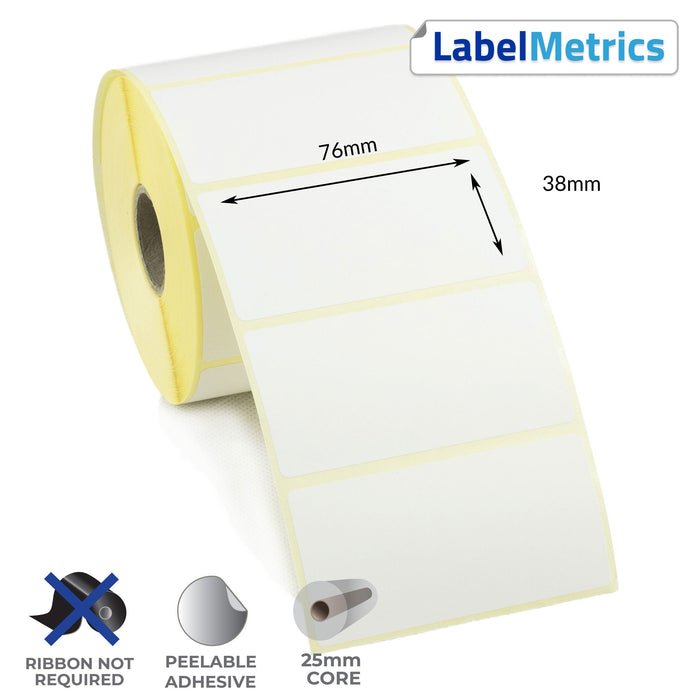 76 x 38mm Direct Thermal Labels - Removable Adhesive