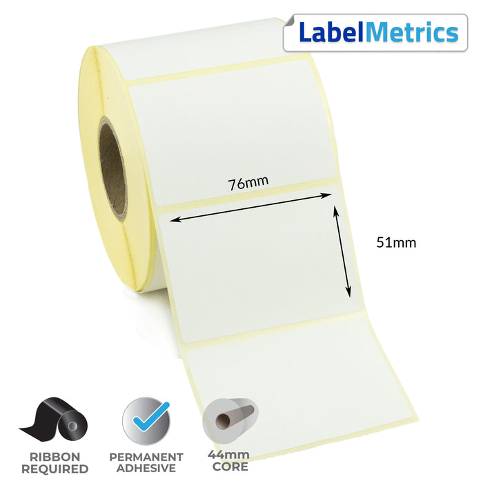 76 x 51mm Direct Thermal Labels - Permanent Adhesive