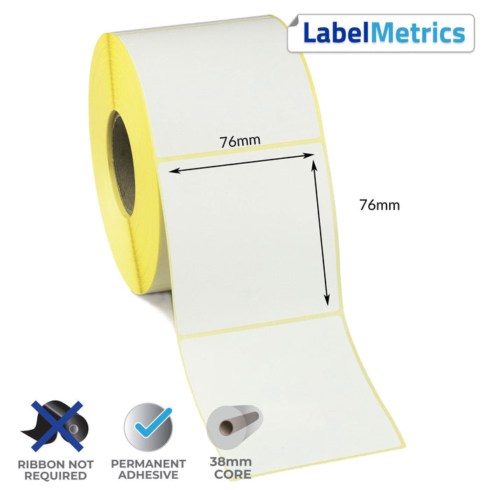 76 x 76mm Direct Thermal Labels - Permanent Adhesive