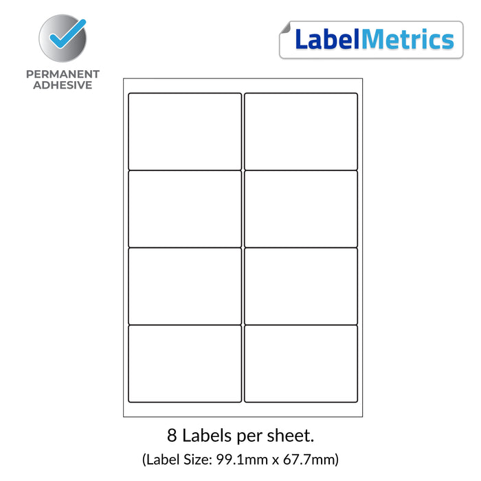 A4 Laser Labels - Inkjet Labels - 8 Per Sheet (99.1mm x 67.7mm) LL08