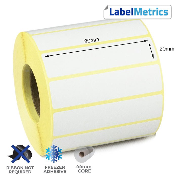 80 x 20mm Direct Thermal Labels - Freezer Adhesive