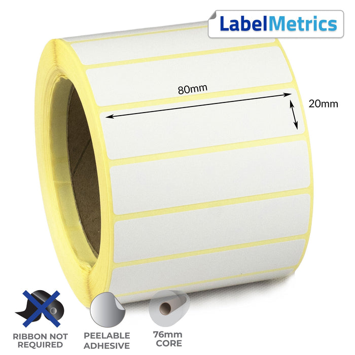 80 x 20mm Direct Thermal Labels - Removable Adhesive