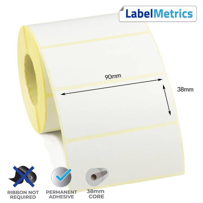 90 x 38mm Direct Thermal Labels - Permanent Adhesive