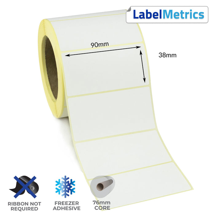 90 x 38mm Direct Thermal Labels - Freezer Adhesive