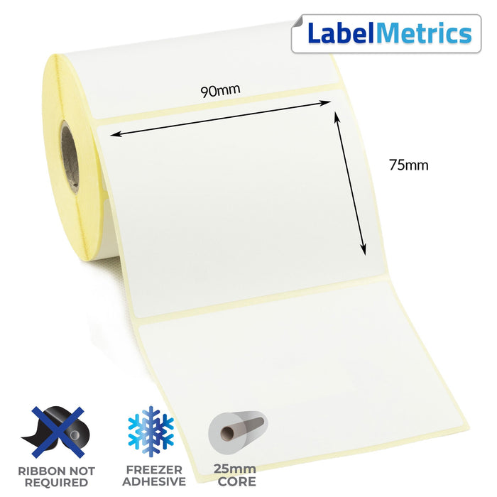 90 x 75mm Direct Thermal Labels - Freezer Adhesive