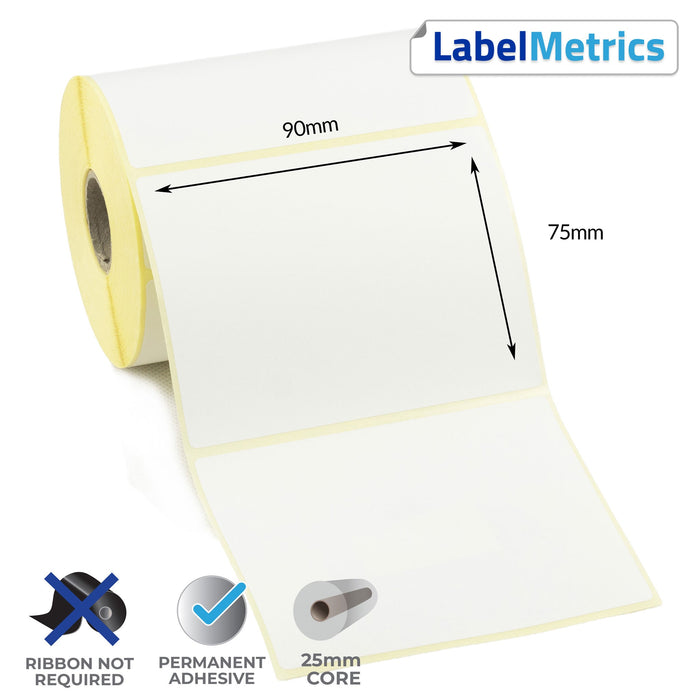 90 x 75mm Direct Thermal Labels - Permanent Adhesive