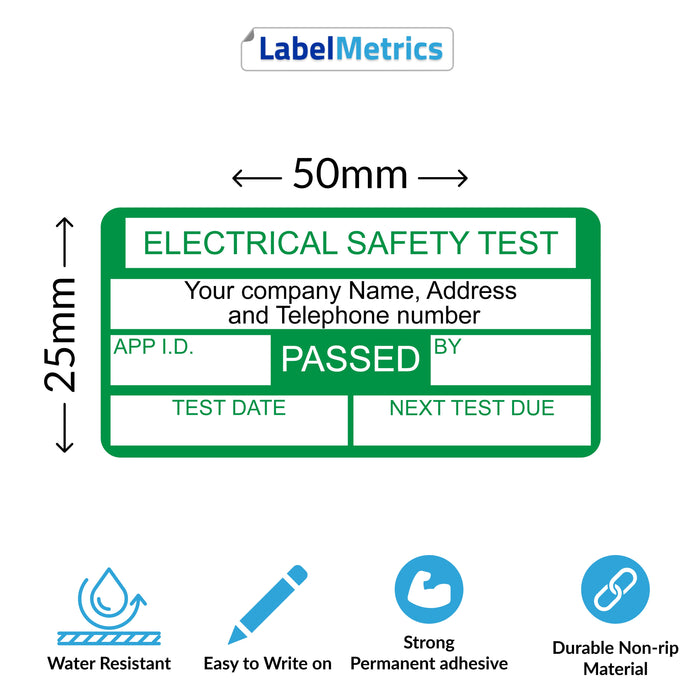 50mm x 25mm Custom Printed PAT Testing Labels, Polypropylene, Permanen ...
