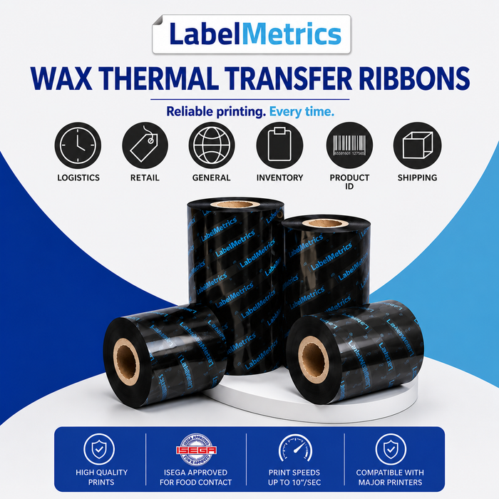 104mm x 450m Black, Premium Wax Ribbons. Outside wound.