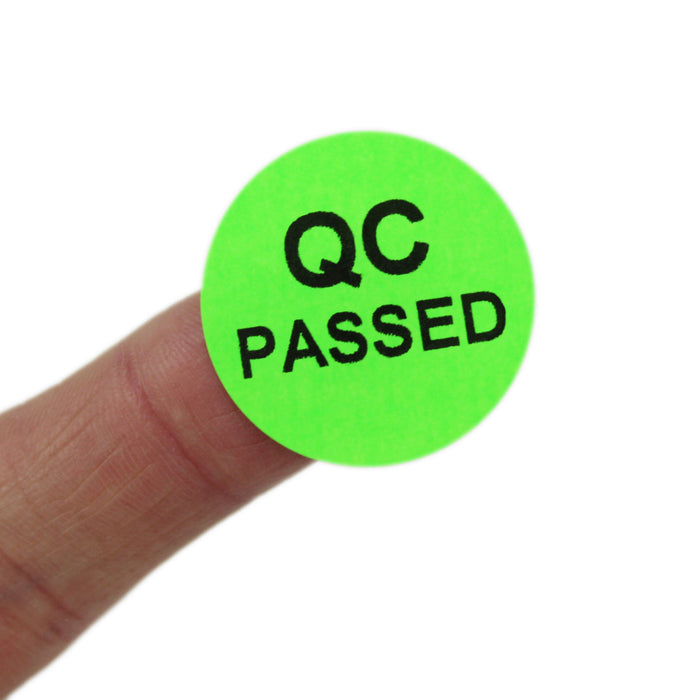 25mm Diameter, Florescent Green, Passed QC Check Labels. 1000 Labels per roll.