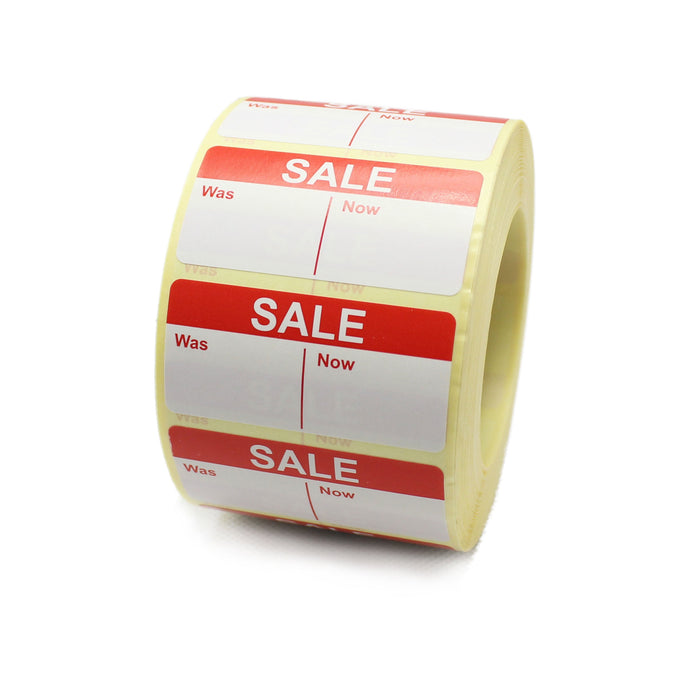 Sale Was / Now. 50mm x 25mm Printed retails labels.