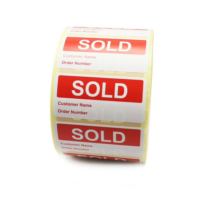 Sold with customer name and order number. 50mm x 25mm Printed retail labels.