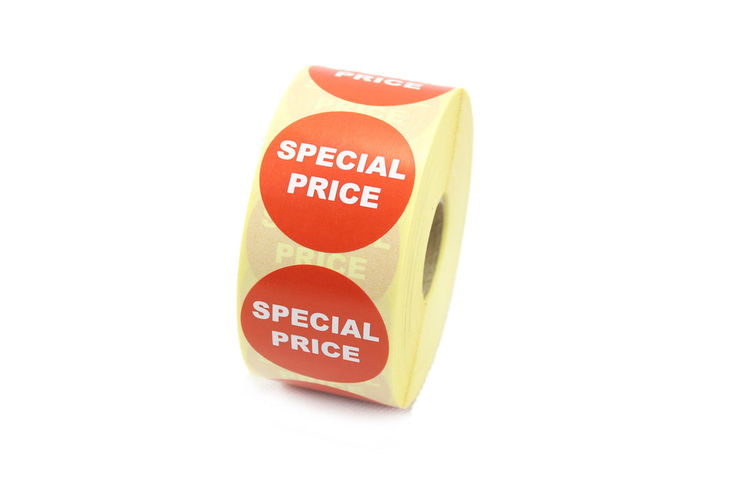 "Special Price" Promotional Labels, Red & White. 40mm Diameter.