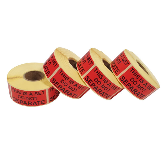'This is a Set DO NOT Separate' Warning Labels, Red, 50mm x 25mm, 500 labels per roll, Glossy Paper Stickers.