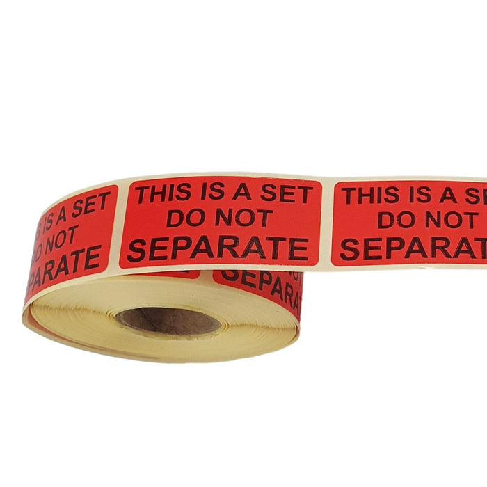 'This is a Set DO NOT Separate' Warning Labels, Red, 50mm x 25mm, 500 labels per roll, Glossy Paper Stickers.
